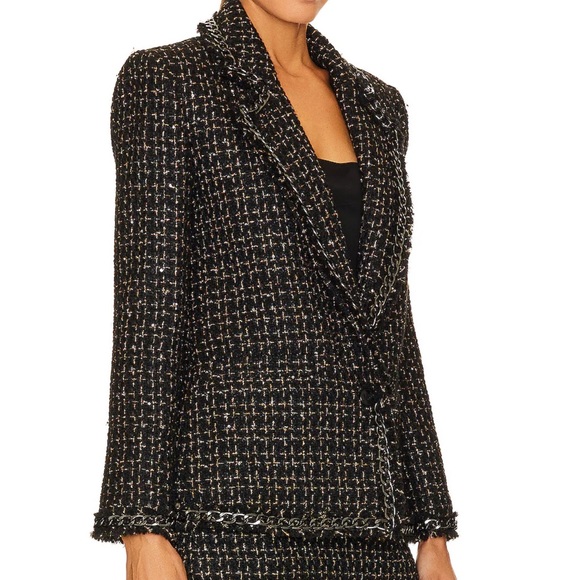 NWT Alice + Olivia Shan Tweed Chain Trim Blazer Jacket Black Metallic Size 0 - Picture 5 of 16